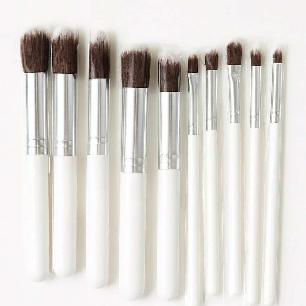10-Piece‎ White Handle Makeup Brush Set – Brand New